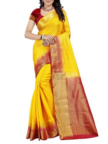 yellow art silk woven saree with blouse - 15013805 - Very Small Image - 1