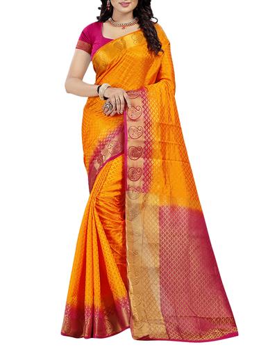 orange art silk woven saree with blouse - 15013806 - Very Small Image - 1