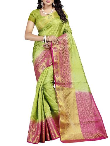 mehandi art silk woven saree with blouse - 15013811 - Very Small Image - 1
