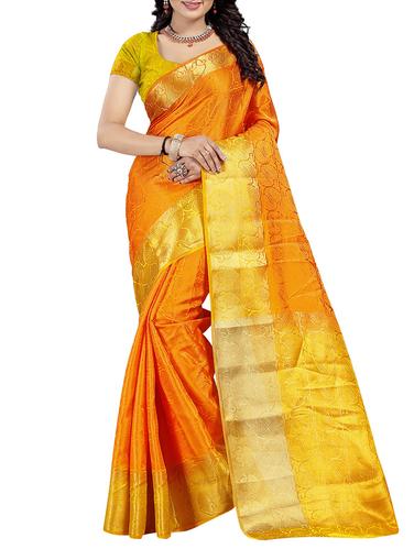 orange art silk woven saree with blouse - 15013818 - Very Small Image - 1