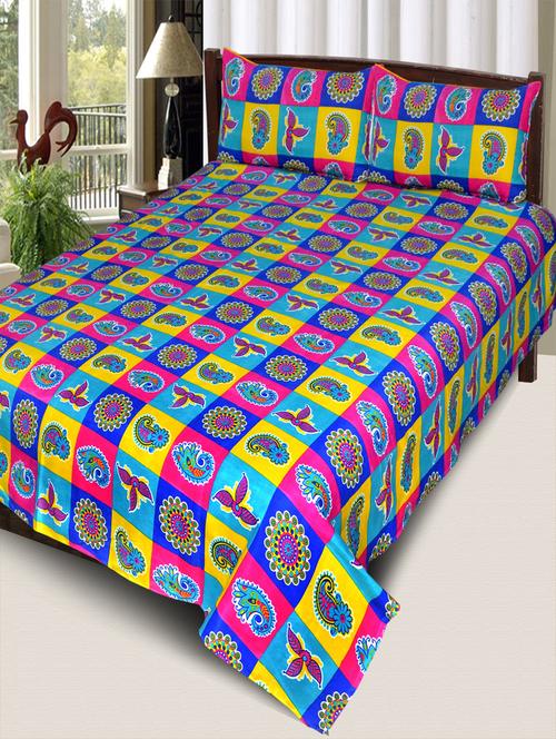PolyCotton Double Bedsheet With 2 Pillow Covers - 15013966 - Standard Image - 1
