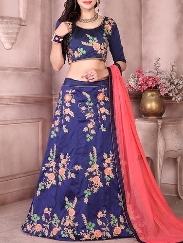 blue silk panelled lehenga - 15013984 - Very Small Image - 1