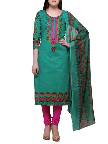turquoise cotton churidaar suits unstitched suit - 15014063 - Very Small Image - 1