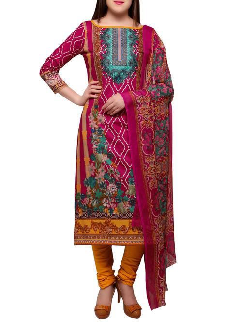 Pink churidaar suits unstitched suit - 15014064 - Standard Image - 1