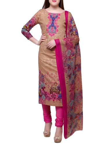 beige cotton churidaar suits unstitched suit - 15014066 - Very Small Image - 1