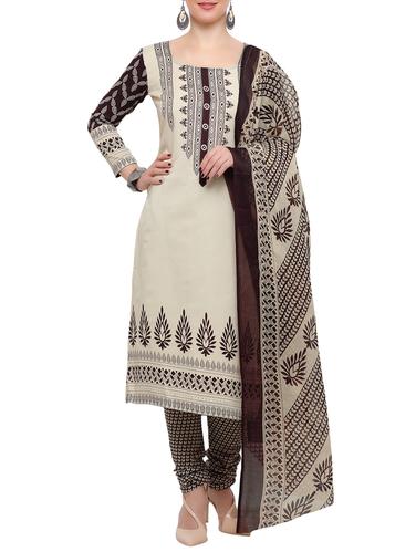 cream cotton churidaar suits unstitched suit - 15014069 - Very Small Image - 1