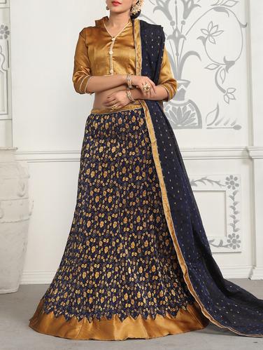 blue velvet a-line lehenga - 15014078 - Very Small Image - 1