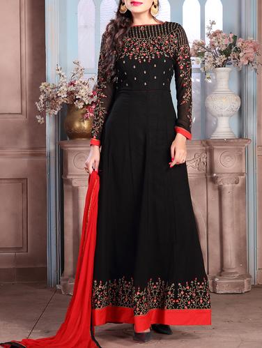 black georgette anarkali suits semistitched suit - 15014102 - Very Small Image - 1