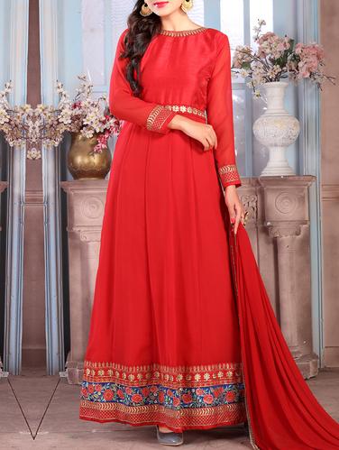 red georgette anarkali suits semistitched suit - 15014142 - Very Small Image - 1