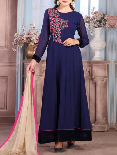 blue georgette anarkali suits semistitched suit - 15014186 - Very Small Image - 1