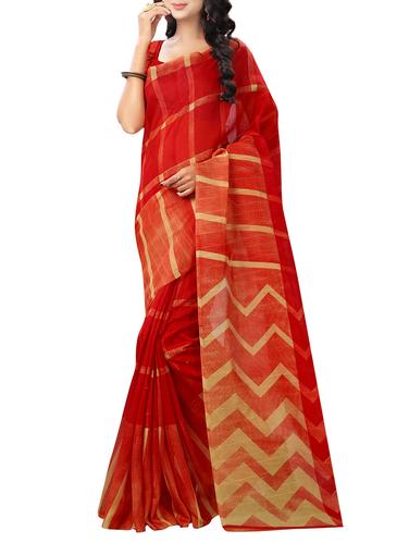 red silk blend woven saree with blouse - 15014234 - Very Small Image - 1