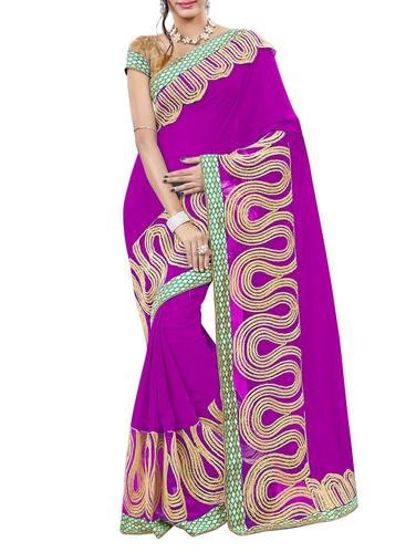 pink georgette embroidered saree with blouse - 15014256 - Very Small Image - 1