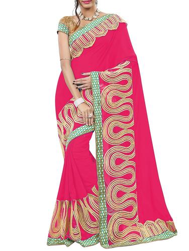 pink georgette embroidered saree with blouse - 15014258 - Very Small Image - 1