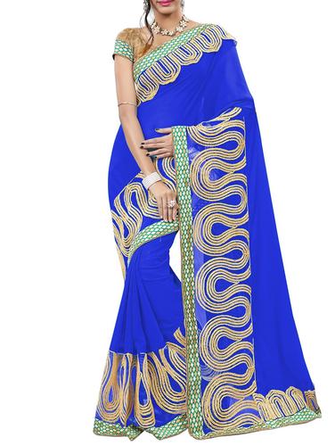 blue georgette embroidered saree with blouse - 15014259 - Very Small Image - 1