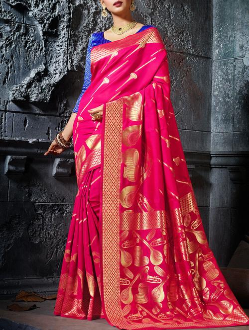 pink cotton silk woven saree with blouse - 15014261 - Very Small Image - 1