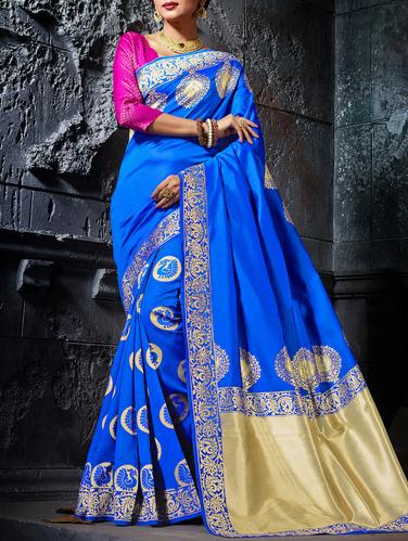 blue cotton silk woven saree with blouse - 15014264 - Very Small Image - 1