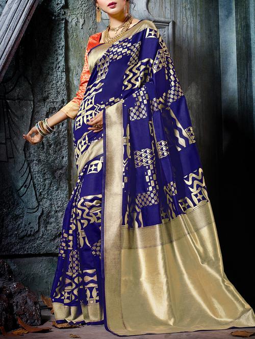 blue cotton silk woven saree with blouse - 15014270 - Standard Image - 1