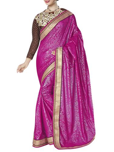 pink georgette printed saree with blouse - 15014292 - Very Small Image - 1