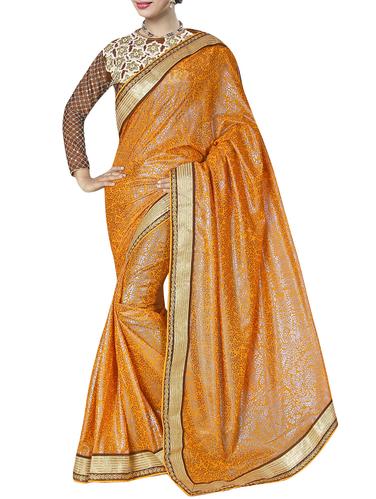 yellow georgette printed saree with blouse - 15014295 - Very Small Image - 1