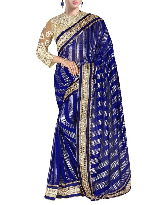 blue georgette printed saree with blouse - 15014307 - Very Small Image - 1