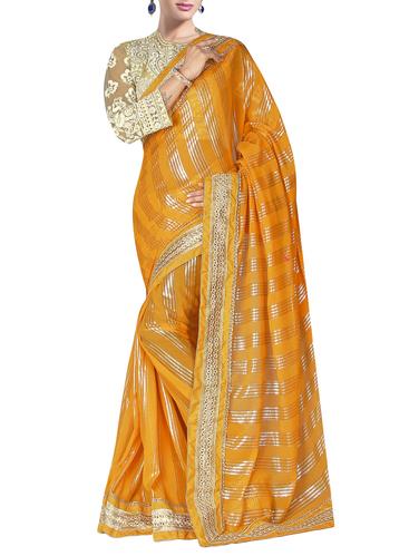 yellow georgette printed saree with blouse - 15014308 - Very Small Image - 1