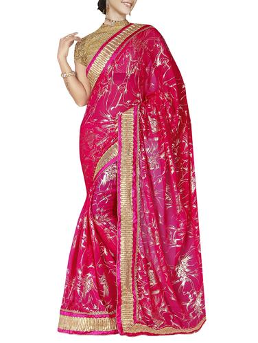 pink georgette printed saree with blouse - 15014320 - Very Small Image - 1