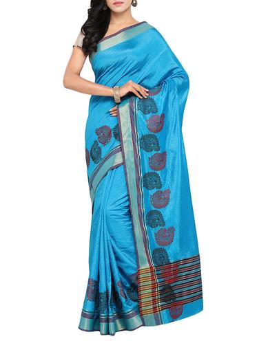 blue cotton silk woven saree with blouse - 15014334 - Very Small Image - 1