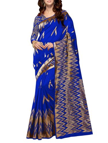 blue cotton silk woven saree with blouse - 15014338 - Very Small Image - 1