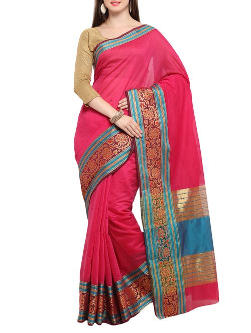 pink cotton silk bordered saree with blouse - 15014350 - Very Small Image - 1