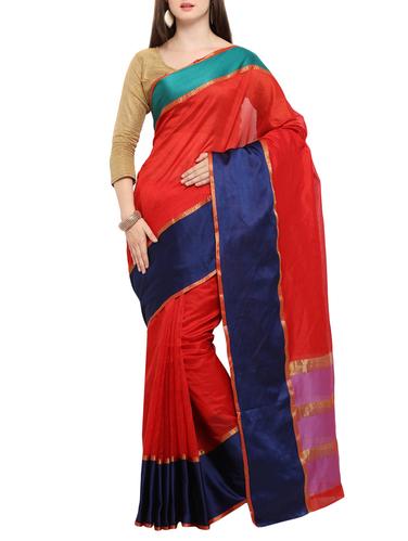 red cotton silk bordered saree with blouse - 15014355 - Very Small Image - 1