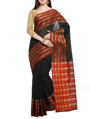 black cotton silk woven saree with blouse - 15014356 - Very Small Image - 1