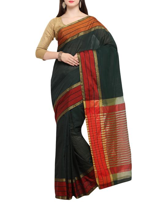 green cotton silk bordered saree with blouse - 15014357 - Standard Image - 1