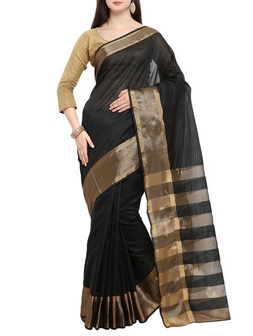 black cotton silk bordered saree with blouse - 15014358 - Standard Image - 1