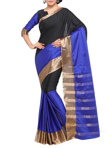 black cotton silk woven saree with blouse - 15014359 - Very Small Image - 1