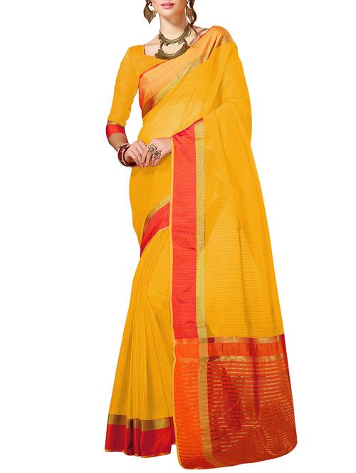 yellow cotton silk bordered saree with blouse - 15014360 - Standard Image - 1
