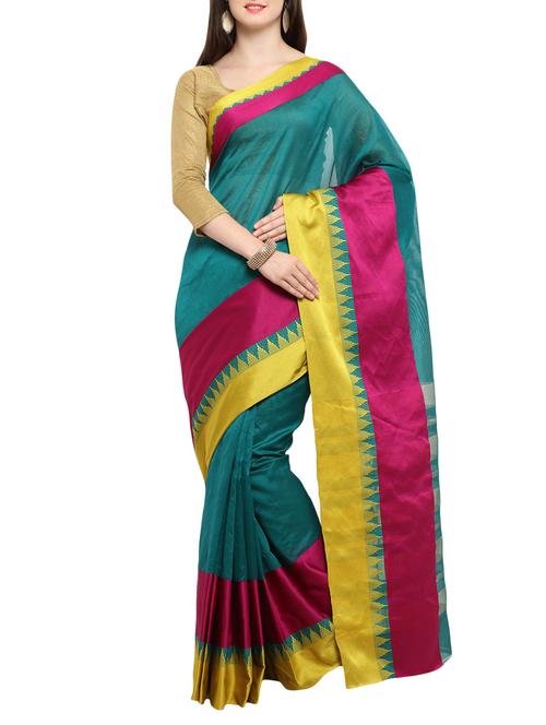 green cotton silk bordered saree with blouse - 15014366 - Standard Image - 1