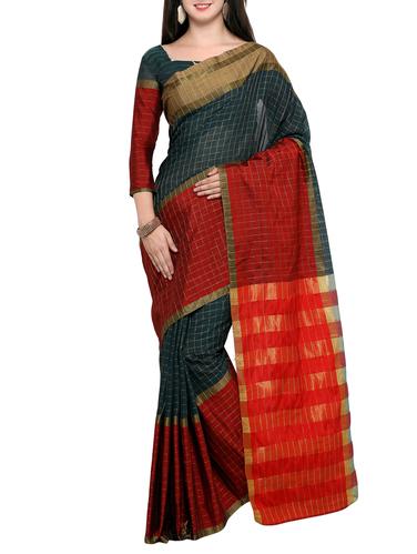 green cotton silk woven saree with blouse - 15014380 - Very Small Image - 1