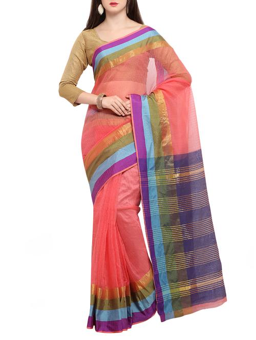 pink cotton silk woven saree with blouse - 15014381 - Standard Image - 1