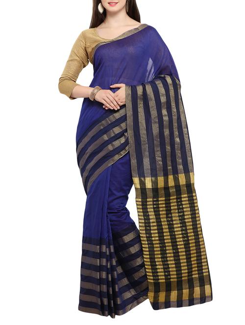 blue cotton silk woven saree with blouse - 15014382 - Standard Image - 1