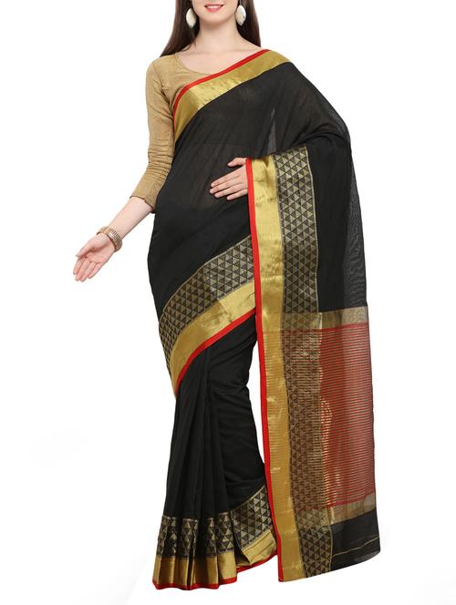 black cotton silk bordered saree with blouse - 15014384 - Standard Image - 1