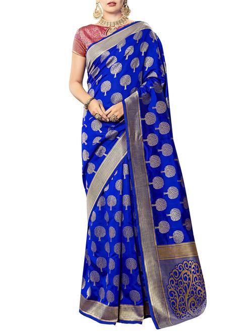 blue cotton silk woven saree with blouse - 15014393 - Standard Image - 1