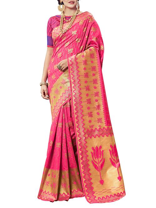 pink cotton silk woven saree with blouse - 15014394 - Standard Image - 1