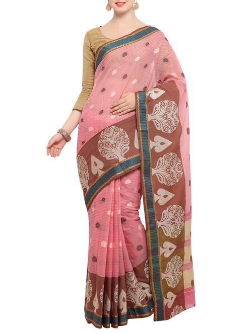 pink cotton silk woven saree with blouse - 15014398 - Standard Image - 1