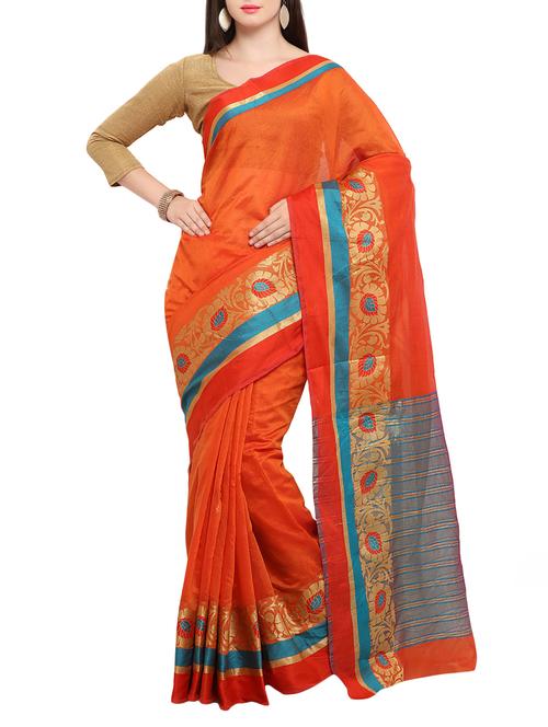 orange cotton silk bordered saree with blouse - 15014403 - Standard Image - 1
