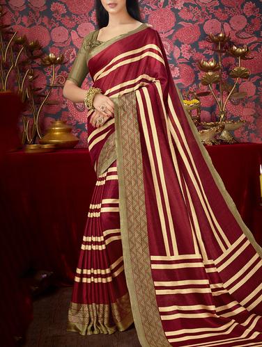 red khadi printed saree with blouse - 15014411 - Very Small Image - 1