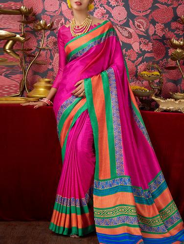 pink khadi bordered saree with blouse - 15014416 - Very Small Image - 1
