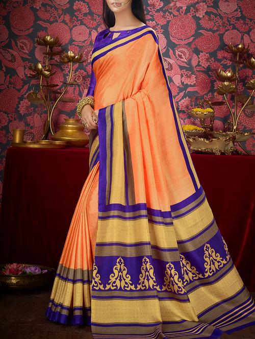 orange khadi bordered saree with blouse - 15014421 - Standard Image - 1