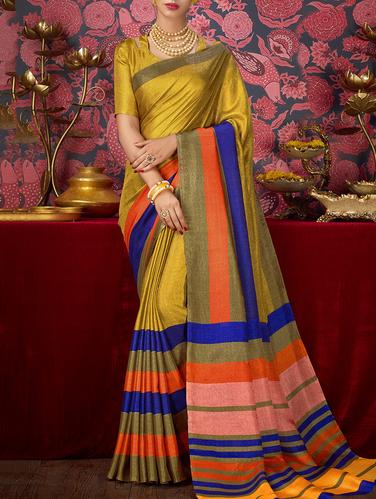 yellow khadi printed saree with blouse - 15014423 - Very Small Image - 1