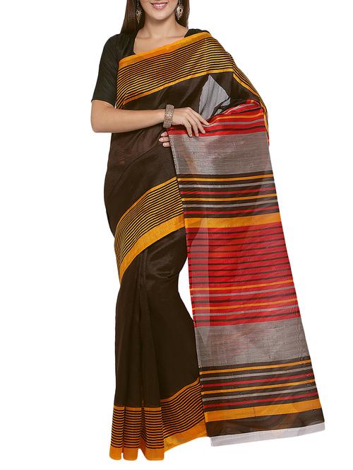 brown silk blend printed saree with blouse - 15014432 - Standard Image - 1