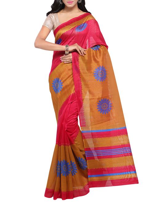 pink silk blend printed saree with blouse - 15014440 - Standard Image - 1